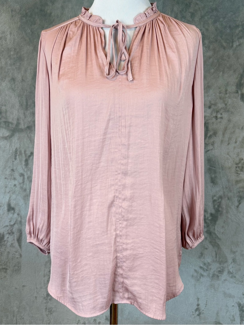 Rachel Zoe Dusty Rose Tie-Neck Ruffle Long Sleeve Blouse Cottagecore S